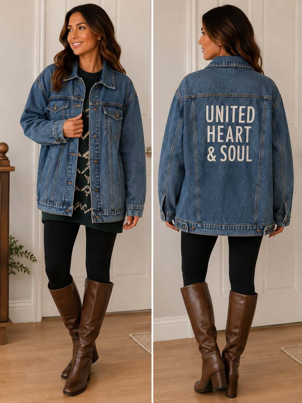 Blue Age Jeans USA Oversized Denim Jacket with United Heart & Soul Back Print